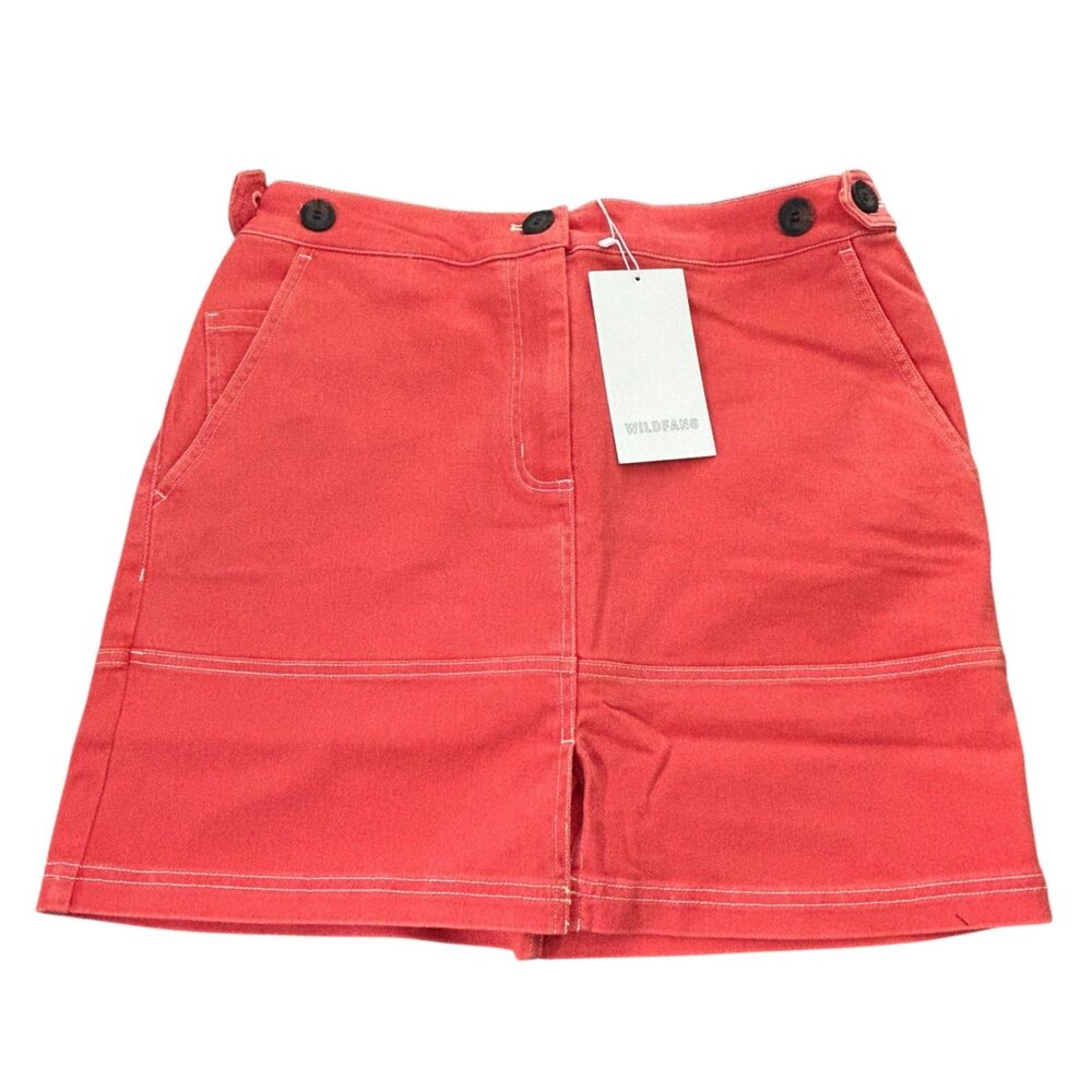Wildfang The Essential Denim Work Skirt Utility Medium Red/Orange Coral NWT